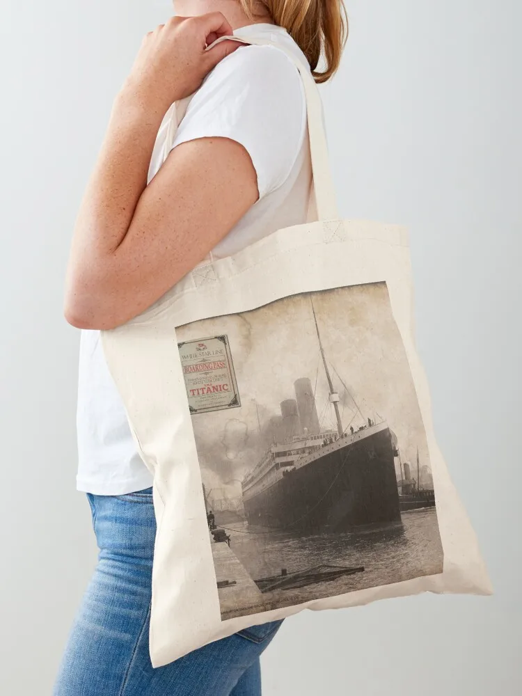 RMS Titanic Ship Vintage with Boarding Pass Tote Bag tote bag screen Women's handbag Canvas Tote Bag