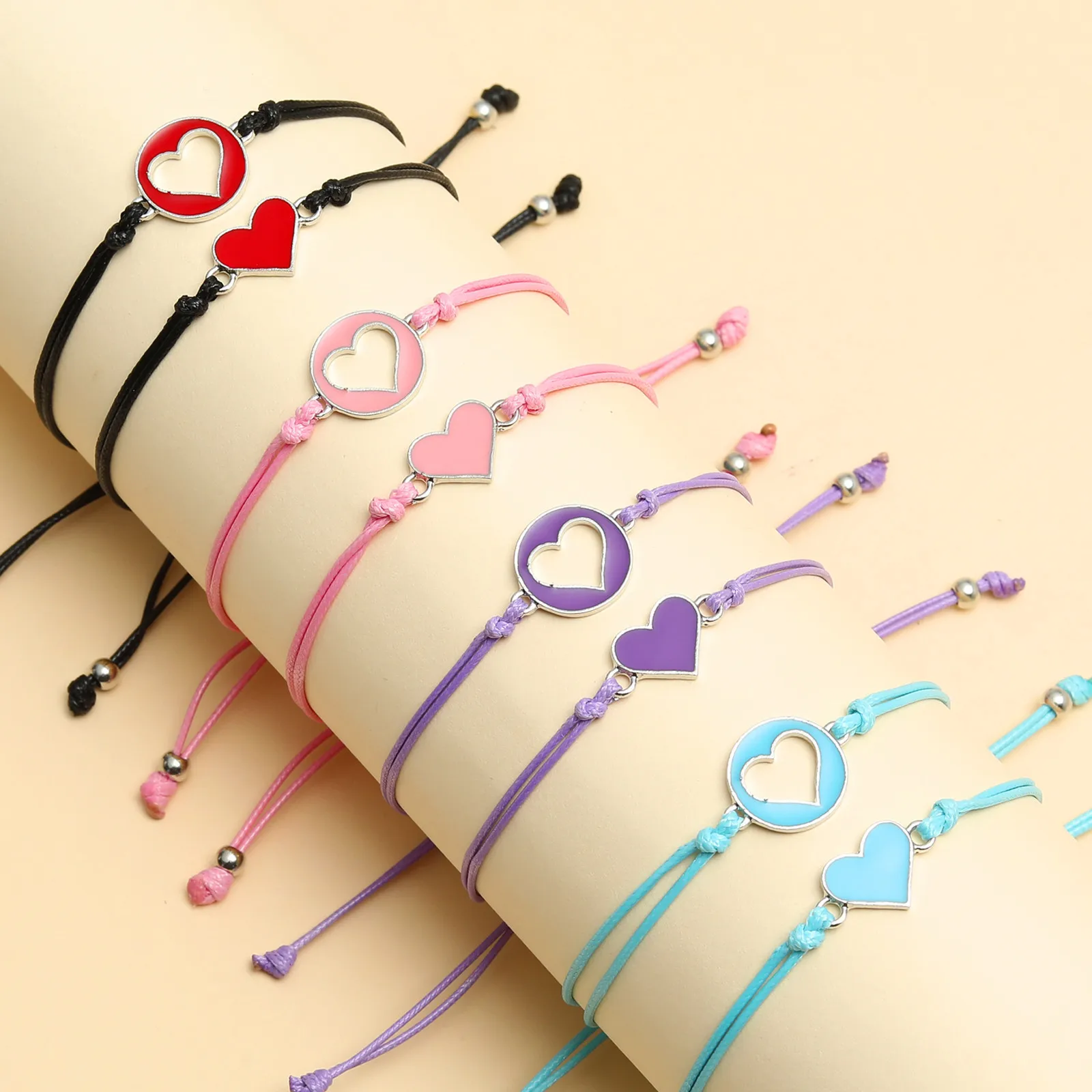 Simple and Versatile New Heart shaped Alloy Oil Dropping Bracelet Handwoven Push-pull Parent-child Handrope Gift Wholesale