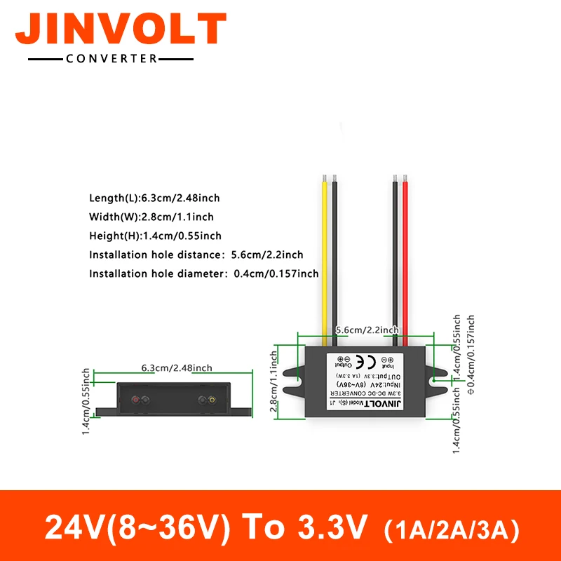محول فرق الجهد 24 فولت إلى 3.3 فولت DC-DC محول وحدة (8 فولت ~ 36 فولت مدخل، مخرج 1 أمبير/2 أمبير/3 أمبير)، محول طاقة جهد باك