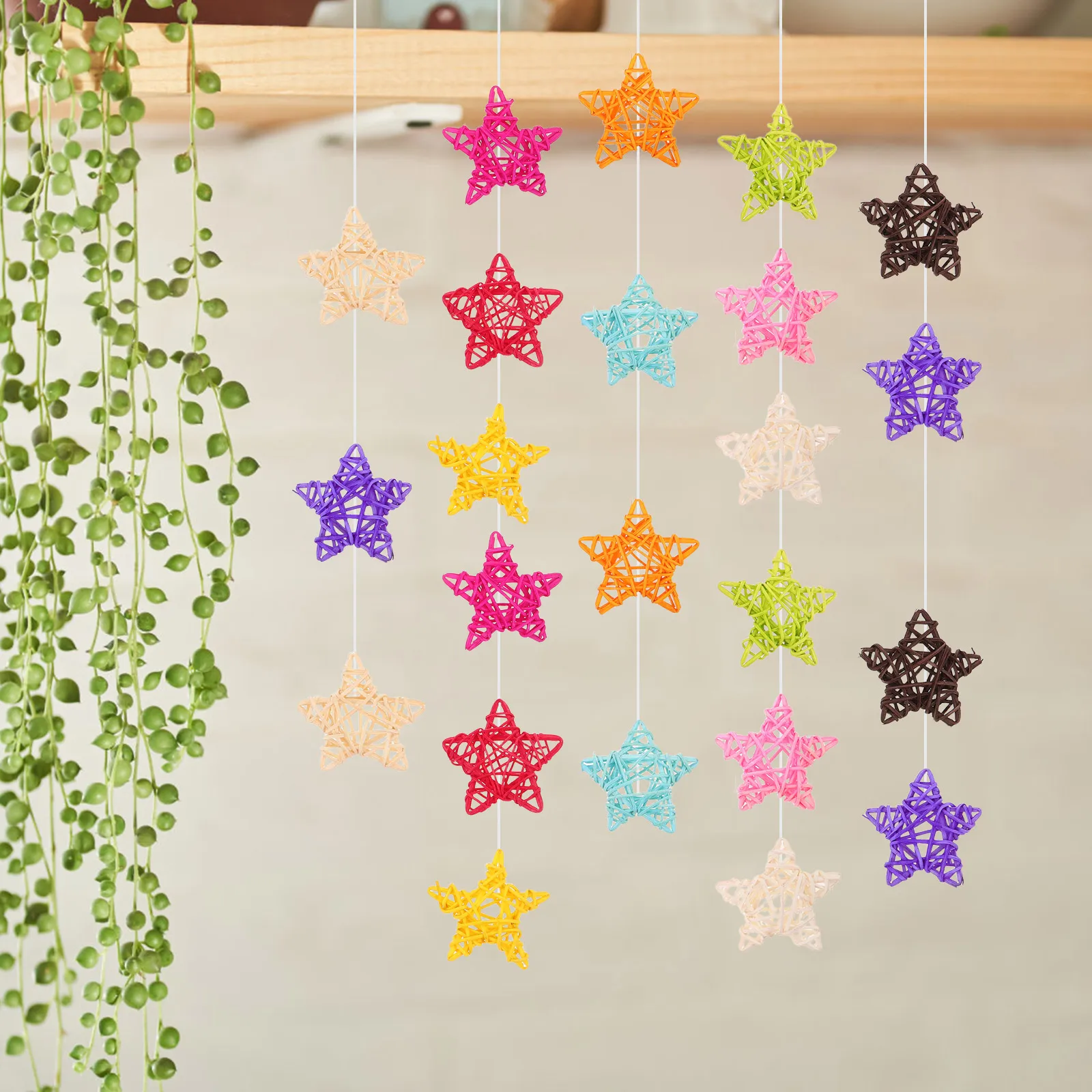 

33pcs Rattan Balls Decorative Hanging Stars Handwoven Wall Art Wedding Home Party Decor Vase Bowl Fillers Boho Style Woven