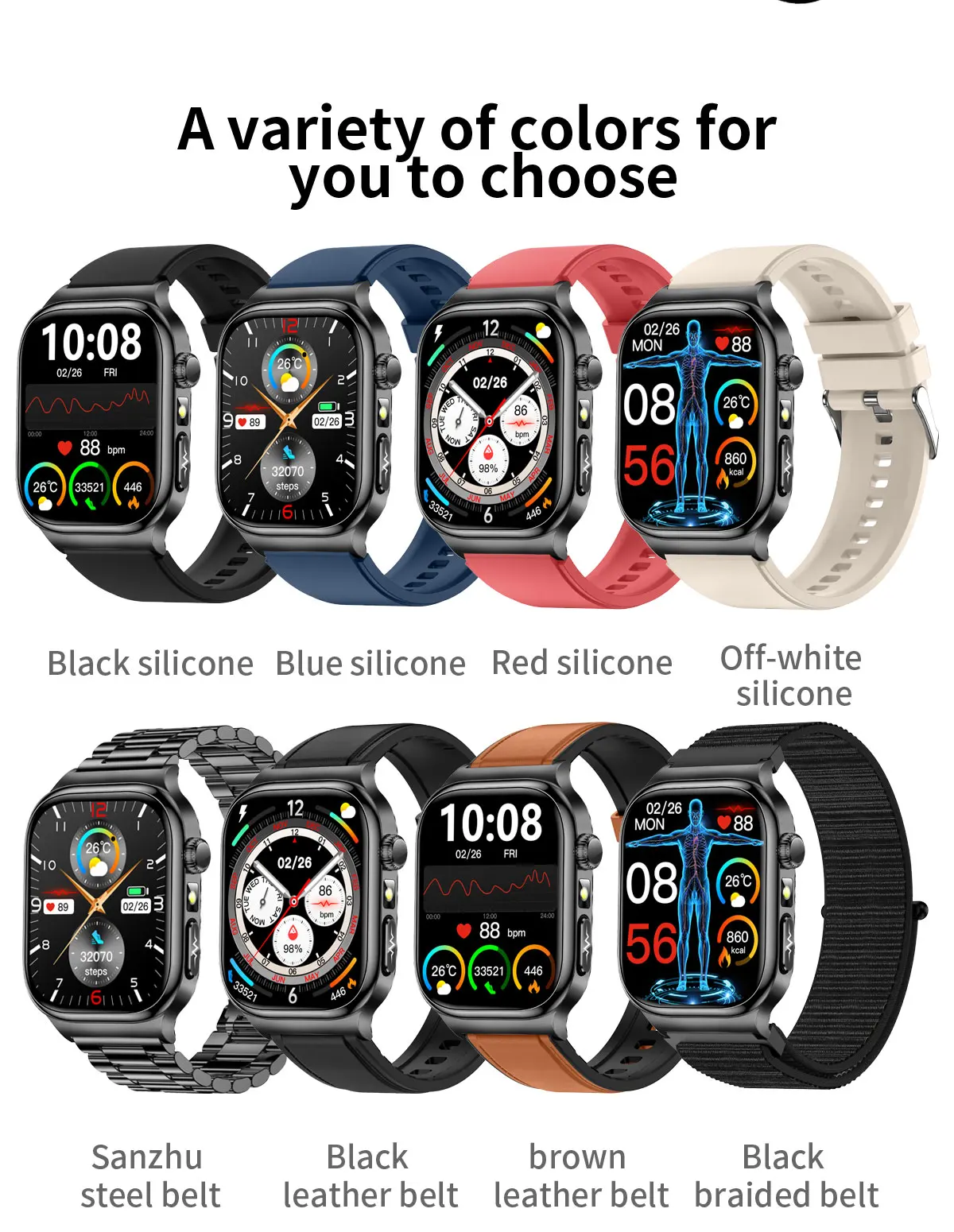 2026 Neue Krankenhausqualität Gesundheits-Smartwatch Körperfett EKG Blutsauerstoff Blutdruck Gesundheits-AMOLED-Bildschirm HD-Anruf Sport-Smartwatches für Herren – Detail 36