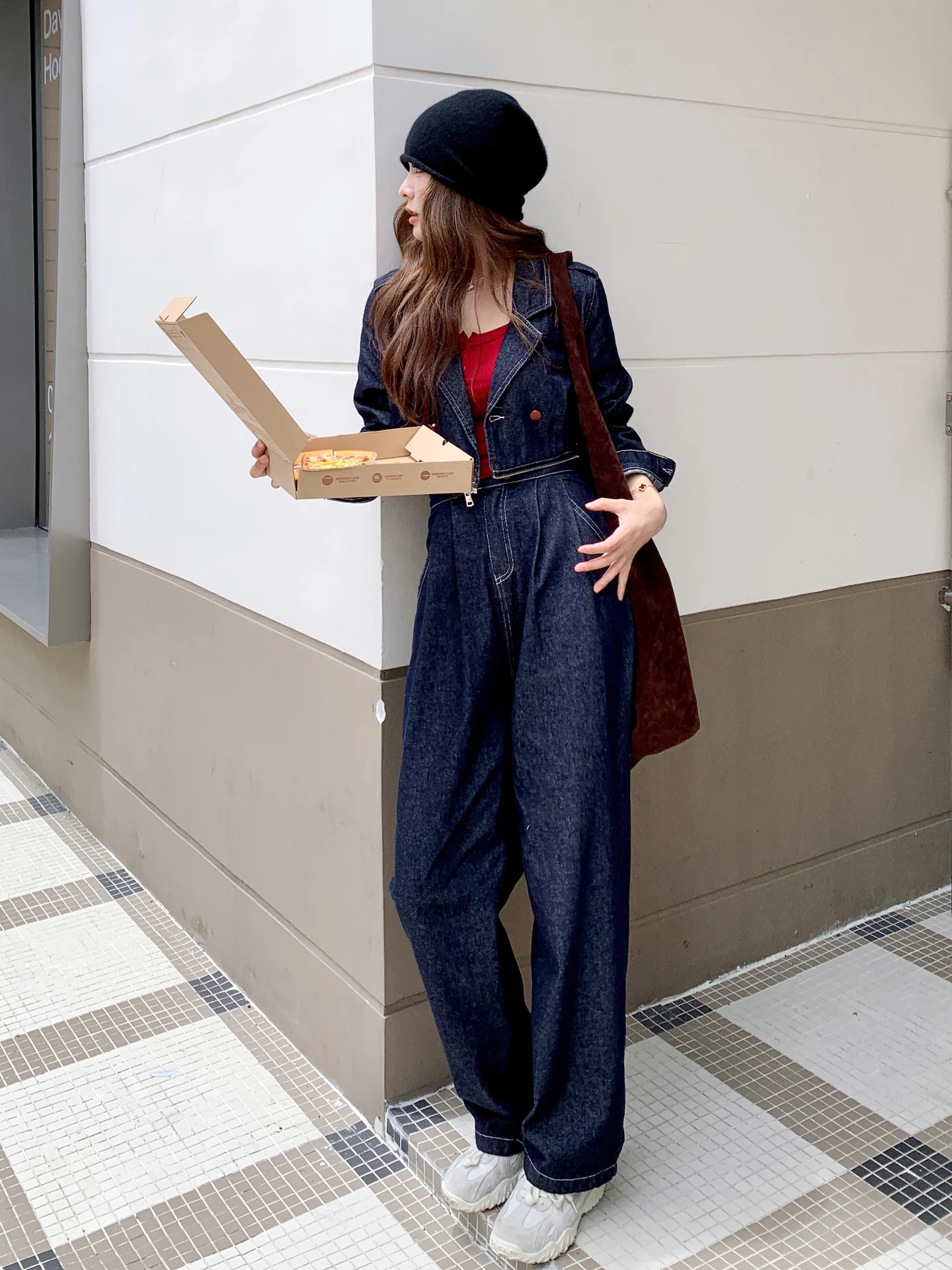 

Spring New Arrival Women's Two-Piece Set Unbuttonable Overalls Jeans High Waist Wide Leg Pants Casual Sle Polyester Fiber