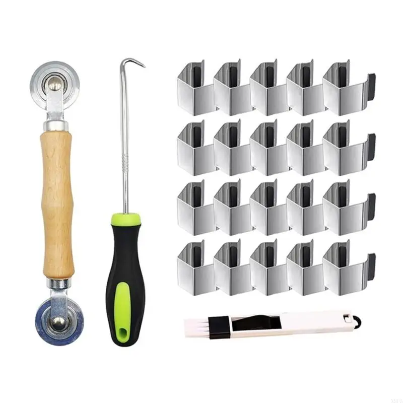 

X9FA Combined Screen Door Tool set with 20pcs Steel Clip splines Roller Removal Hook Suitable for DIY Window Screen Repair