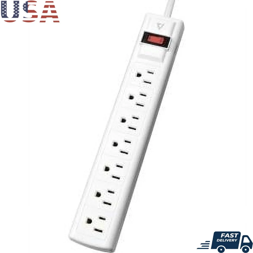 

7-Outlet Surge Protector 1050J Power Strip 12ft Cord Heavy-Duty EMI RFI Noise Filter 15A Circuit Breaker Wall Mount Switch