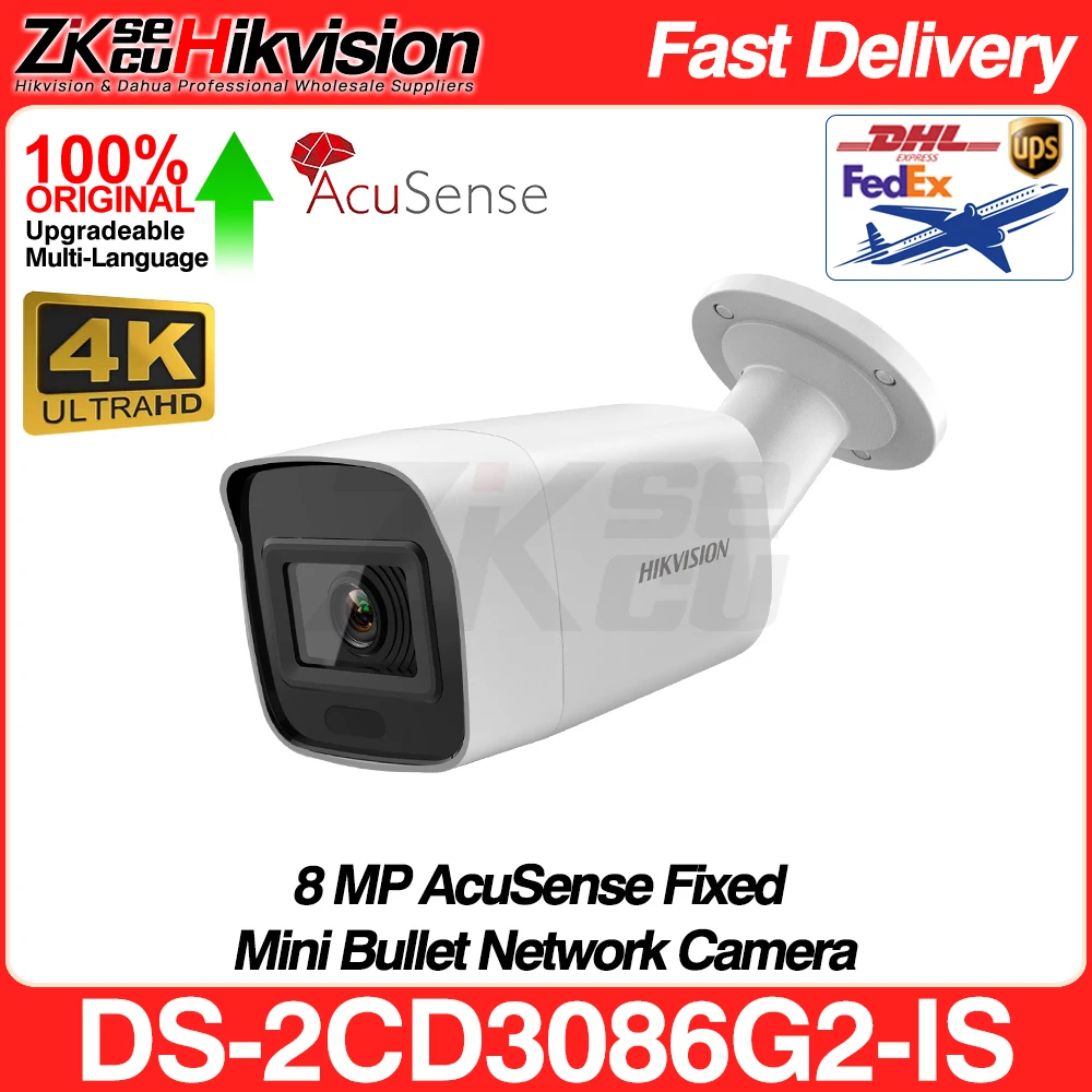 

Hikvision DS-2CD3086G2-IS 8 МП 4K Acusense цилиндрическая IP-камера PoE, смарт-камера для мероприятий, распознавания лица, 40 м, разъем для ИК SD-карты, аудио и Сигнализация I/O IP67