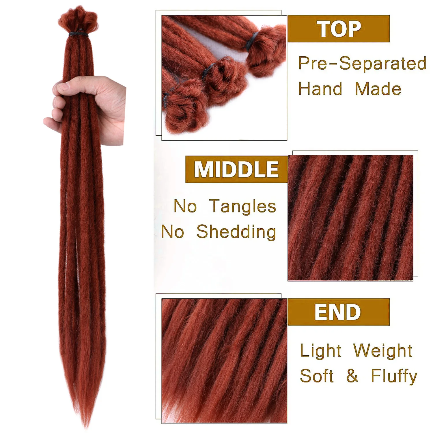 ملحقات Dreadlock الاصطناعية 10 السواحل الهبي واحدة نهاية الفزع أومبير Loc ملحقات 55 سنتيمتر الريغي نمط الكروشيه الشعر