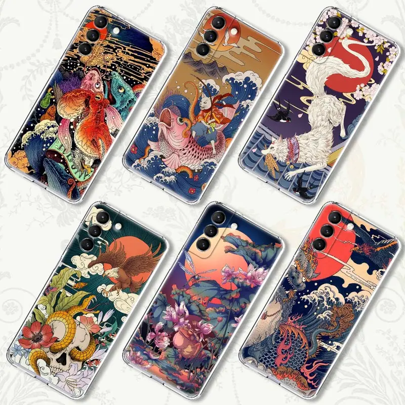 Japan Ukiyo-e Style Painting Funda For Samsung S24 S23 S22 Ultra 5G Case For Galaxy S21 S20 FE Case S22 S23 Plus S10 Clear Cover