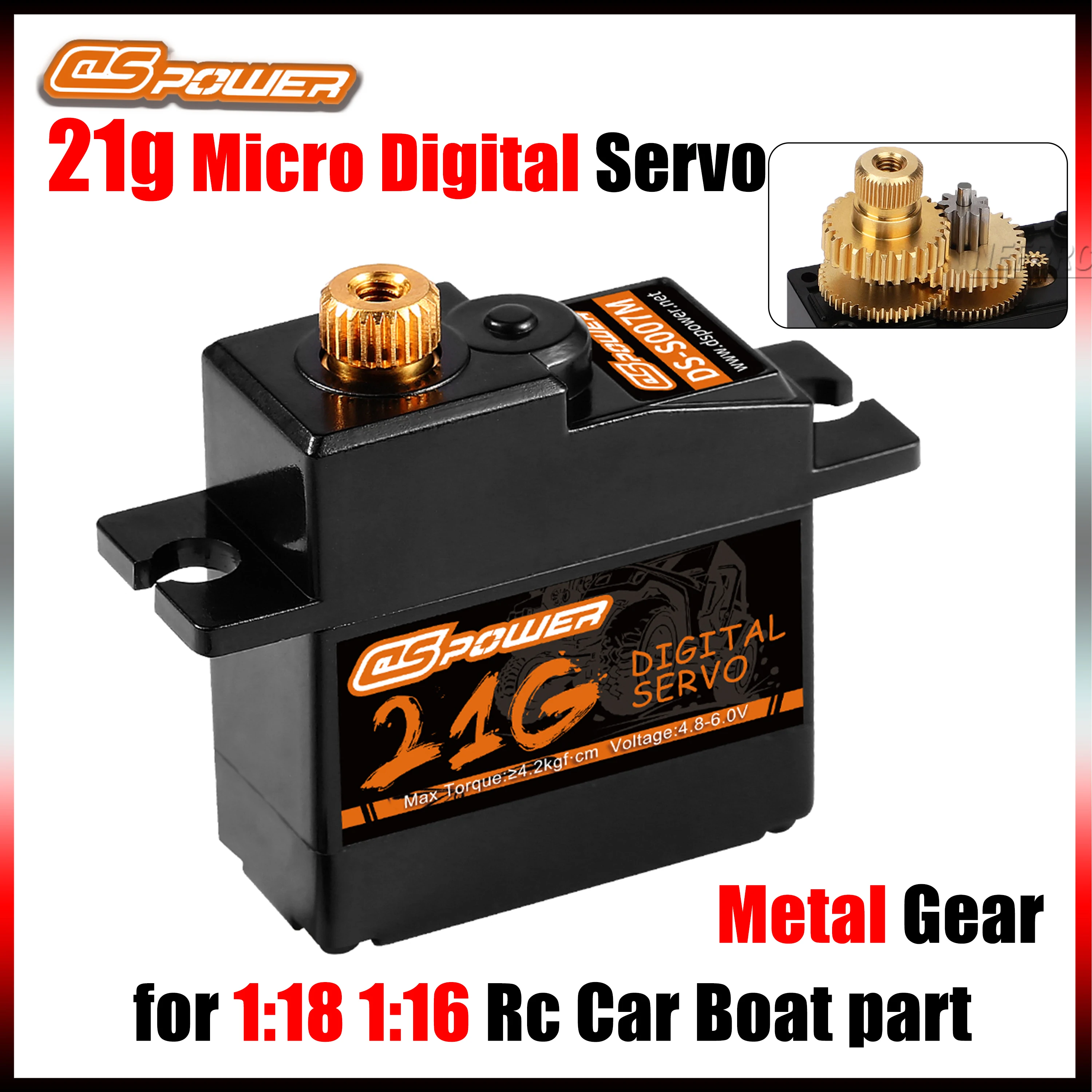 DSpower 21g Metal Gear 4,2 kg Drehmomentkernmotor Micro Digital Servo 4,8 ~ 6,0 V für 1:18 1:16 Rc Auto Mjx Hyper Boat Roat Zubehör