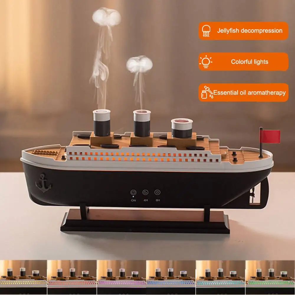 250ml Ocean Liner Aroma Air Humidifier Essential Oil Diffuser Auto Shut-Off Diffuser Night Light for Home Room Bedroom Office