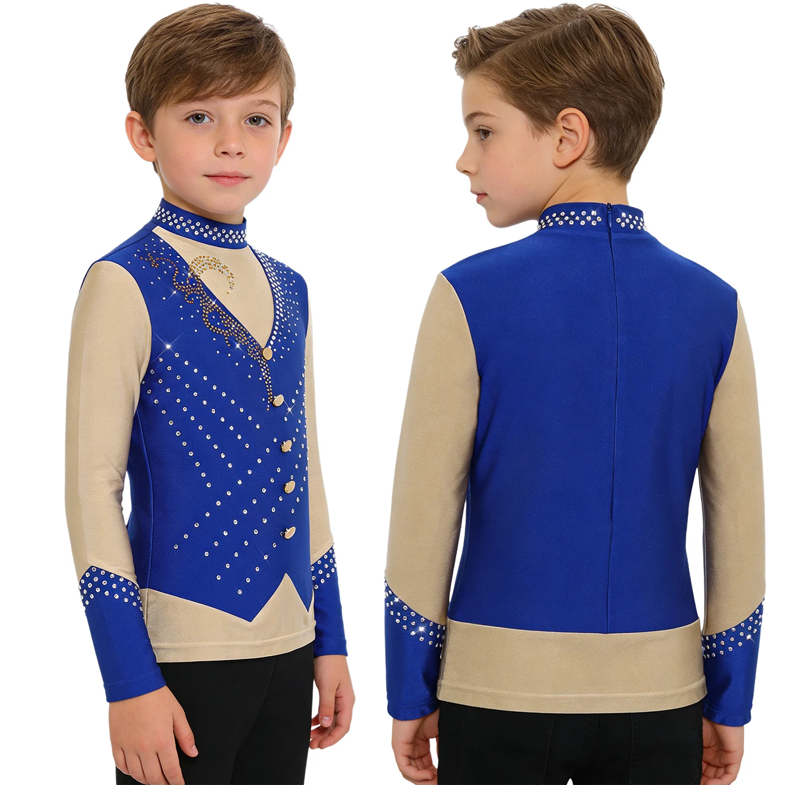 

Kids Boys Jazz Salsa Tango Latin Dance Outfit Figure Skating Dance Competition Shirt Top Pro Gymnastics Ballroom Dance Clothing