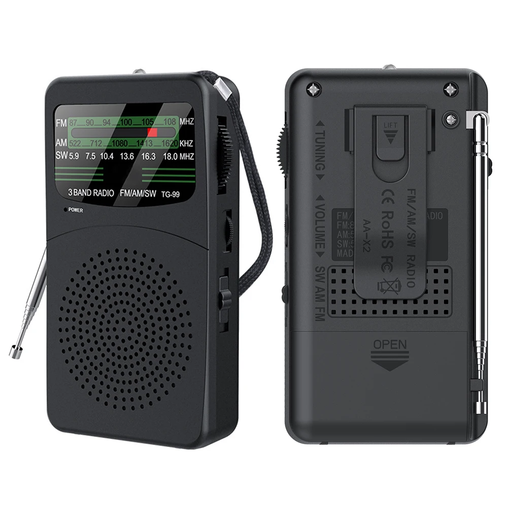 Portable AM FM SW Radio Battery Operated Radio with LED Flashlight Pocket Radio for Outdoor Camping and Emergency