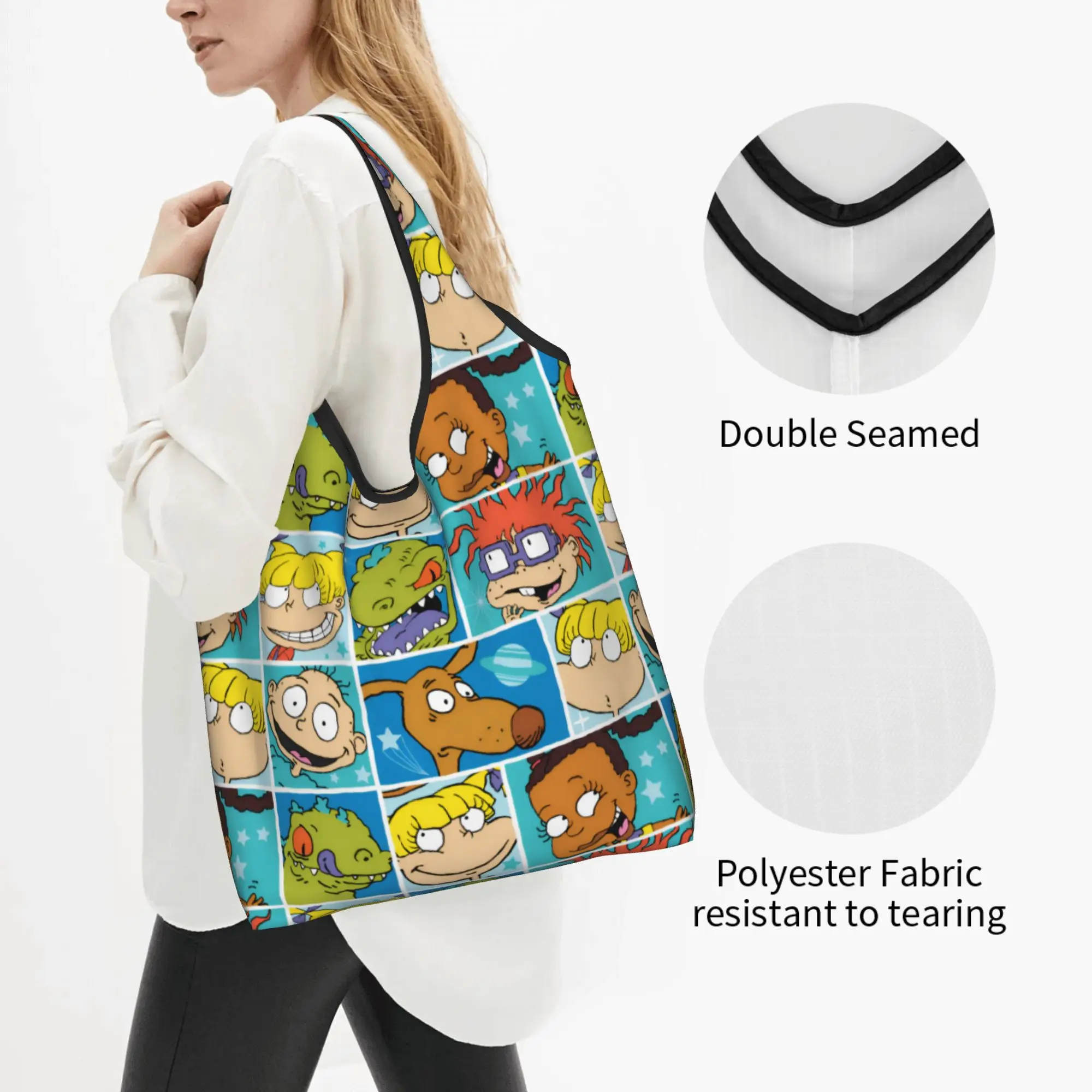 Custom R-Rugrated Comic Mangas Shopping Bag Women Portable Large Capacity Grocery  Shopper Tote Bags