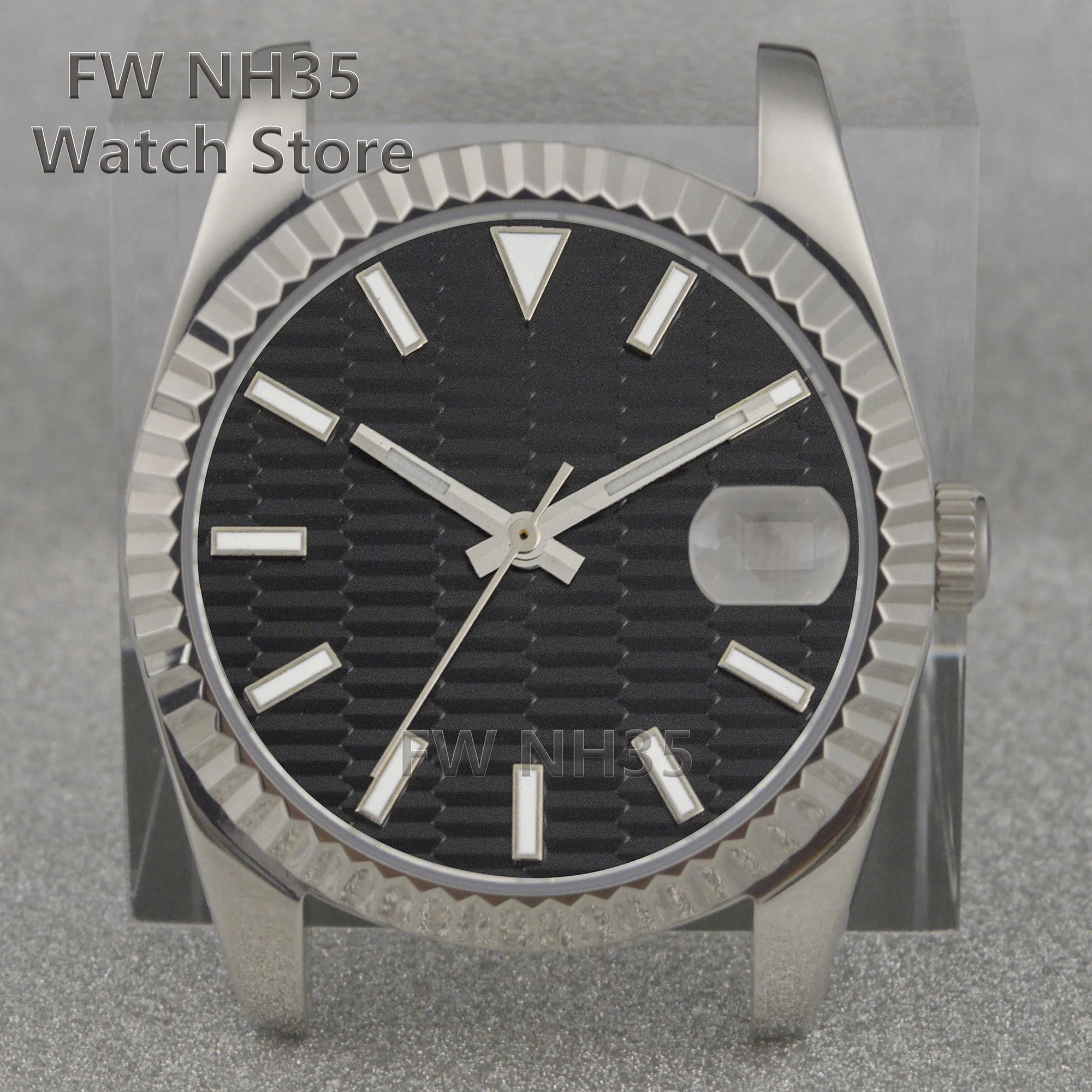 NH35 Case Wave Pattern Luminous Dial Hands for Mod Datejust Sapphire Glass 10ATM Water Resistant Watch Case Fit NH35 Movement