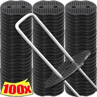 10-100Pcs Plastic Buffer Washer Garden Staples Pegs Anchoring Landscaping Ground Covering Garden Lawn Fixed Nails Black Green