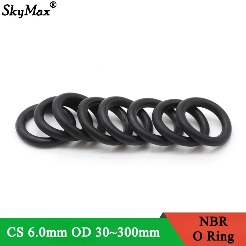 

5pcs NBR O Ring Seal Gasket Thickness CS 6mm OD 30~300mm Nitrile Butadiene Rubber Spacer Oil Resistance Washer Round Shape Black