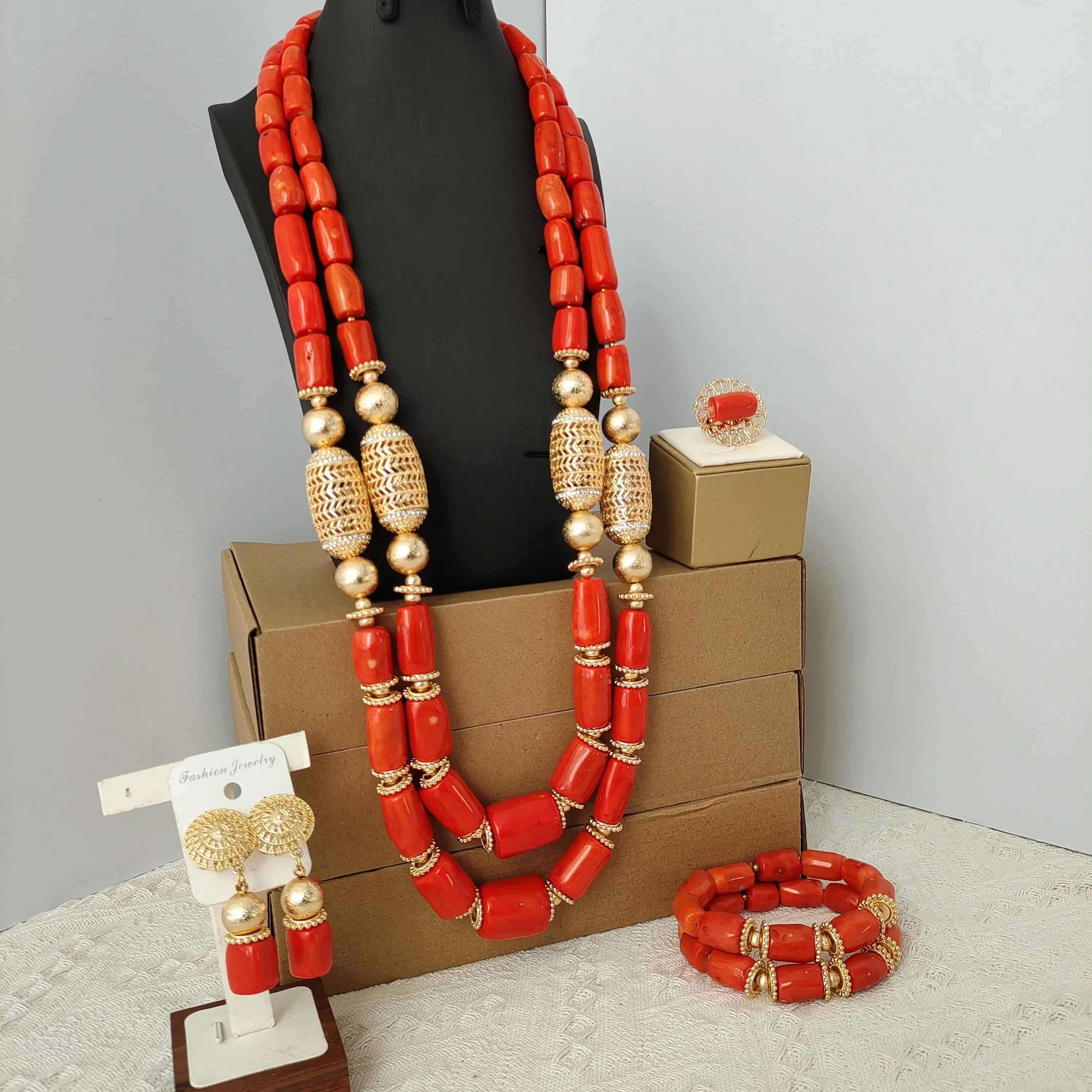 

Original Orange Coral Beads African Jewelry Set Nigerian Wedding Bridal Set