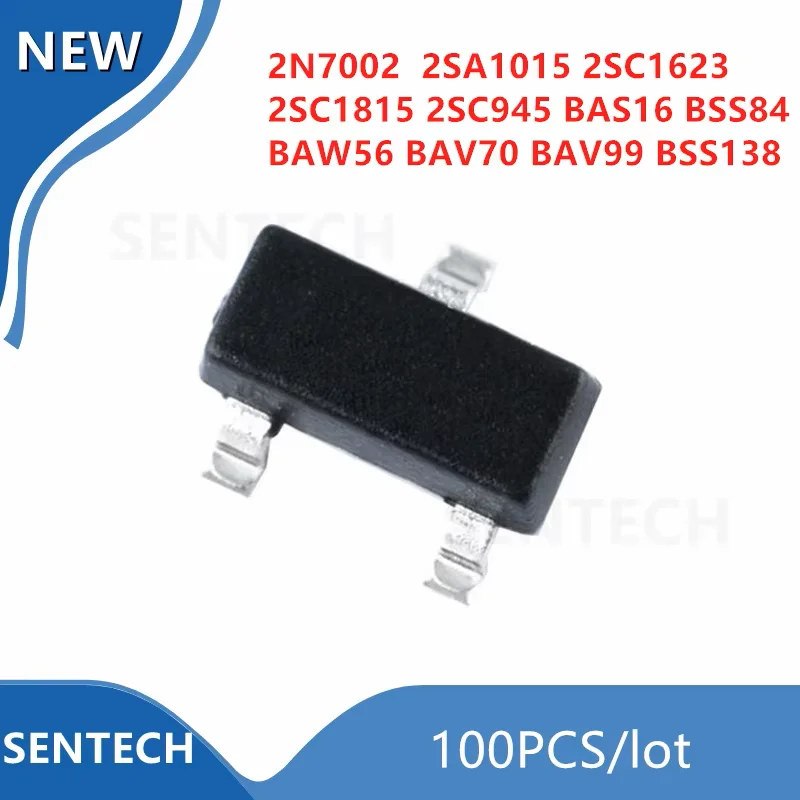 100 قطعة/الوحدة 2N7002 2SA1015 2SC1623 2SC1815 2SC945 BAS16 BAV70 BAV99 BAW56 BSS138 BSS84 SOT23