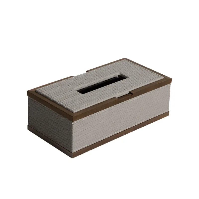 Walnut leather tissue box, hotel clubhouse soft decoration, tray ornament