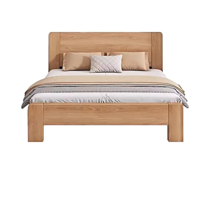 Solid wood bed 1.5m modern simple double bed household master bedroom 1.8m rental house single bed 1.2 thickened