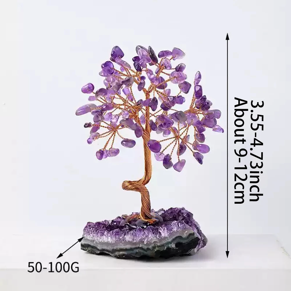Amethyst Healing Crystals Stones Tree Wire Wrapped on Natural Crystals Gravel with Base Home Desk Living Room Stone Decoration