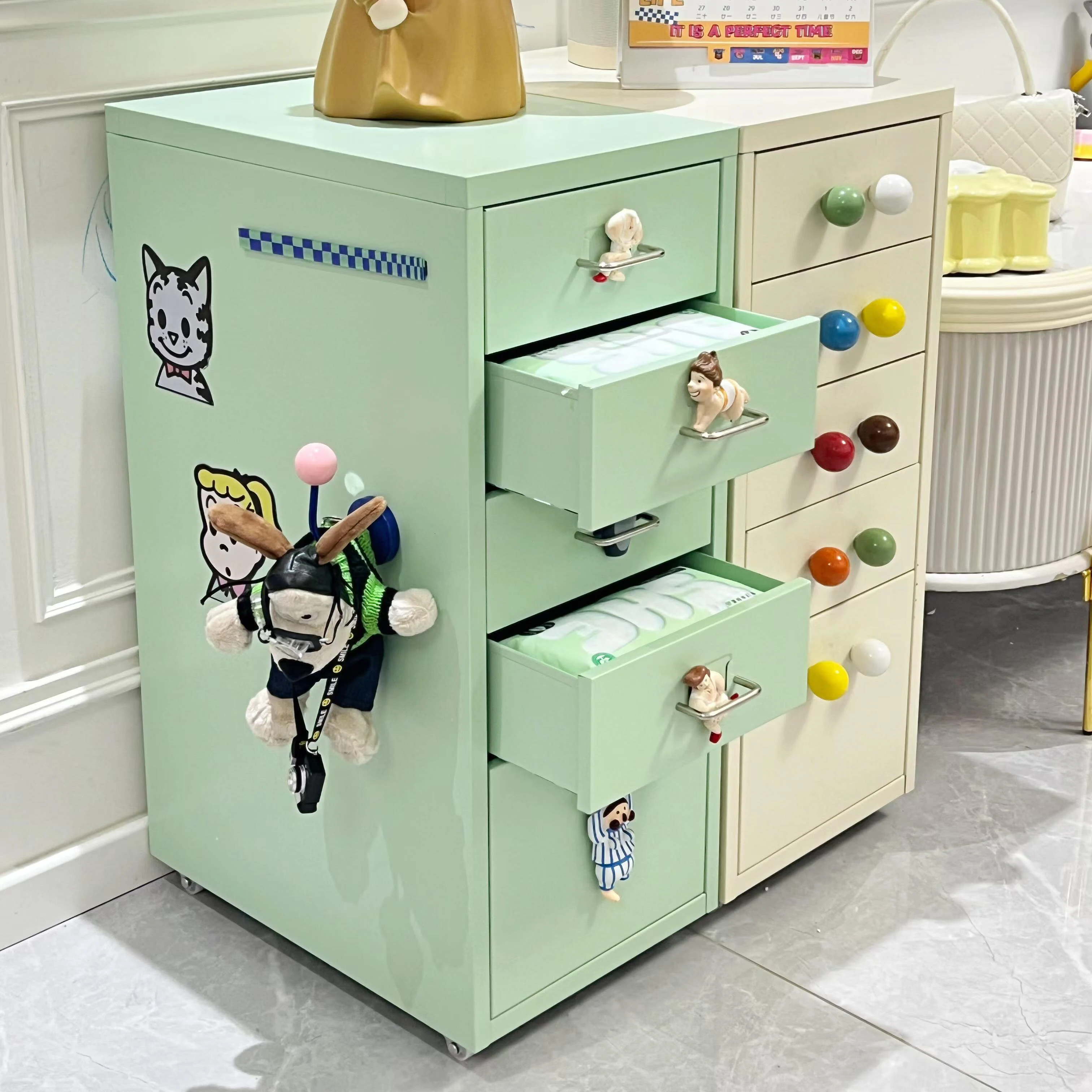 

chest of drawers, same dopamine wrought iron chest, office cabinet, multi-layer desk, cream bedside