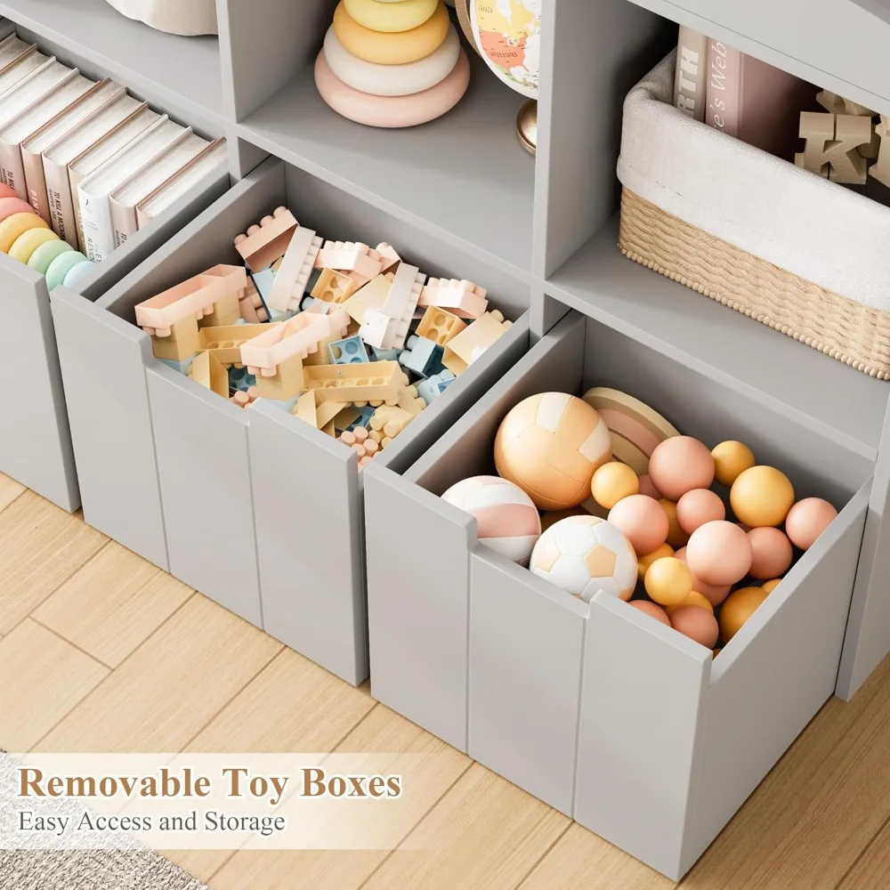 Libreria per bambini da 55,3 pollici con organizer per riporre i giocattoli, libreria alta con 3 contenitori mobili per giocattoli, libreria per bambini di grandi dimensioni con a