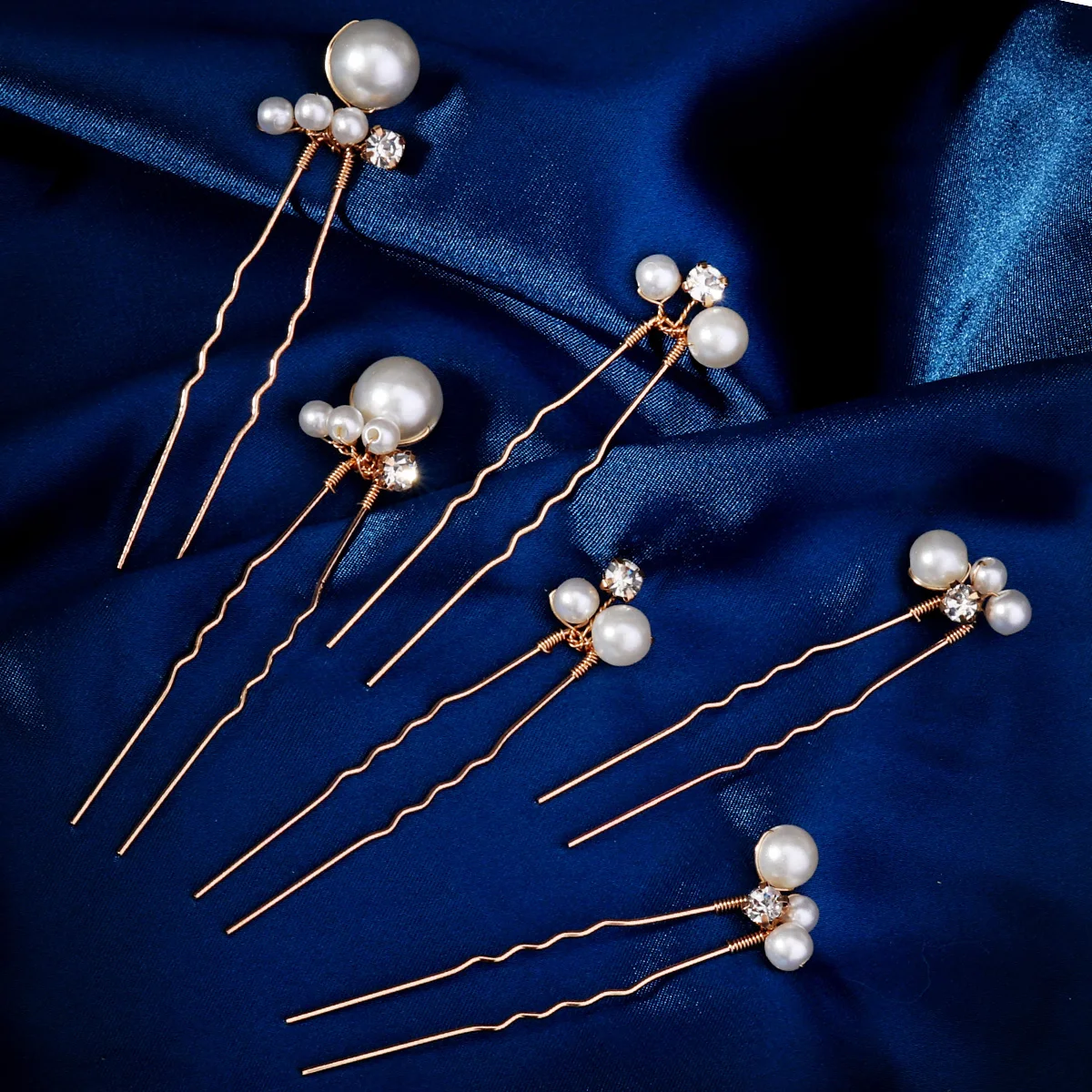 6PCS Beliebte handgemachte Hochzeit Haarnadeln Braut Kristall Perle Blume Haarspange Braut Haarschmuck Zubehör – Detail 18