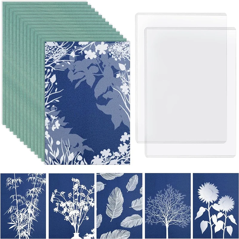 32 Sheets Cyanotype Paper Sun Print Paper Kit, For Sun Printing Sun Sensitive Paper For Kids Adults Crafts DIY Project