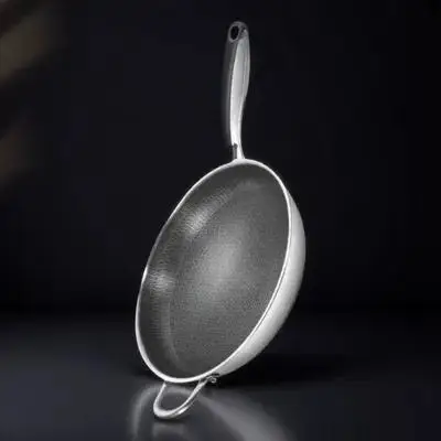 

Chinese Cooking Utensils Frying Pan Honeycomb Bottom Wok Double Handle Grain Deep Stainless Steel