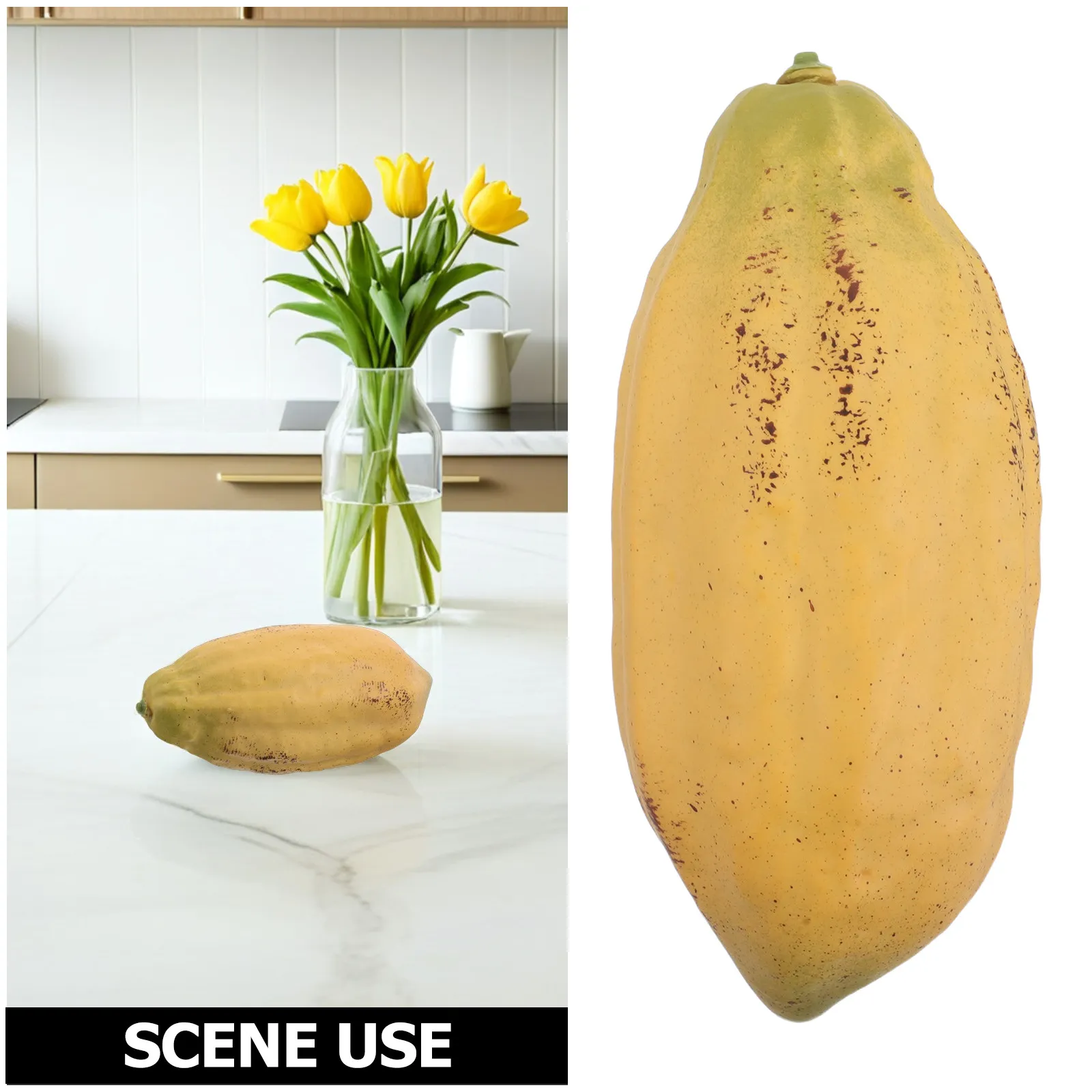 

1pc Yellow Fake Cacao Pod Display Prop, Realistic Texture Artificial Cocoa Fruit, Lifelike Decorative Ornament for Cafe Window