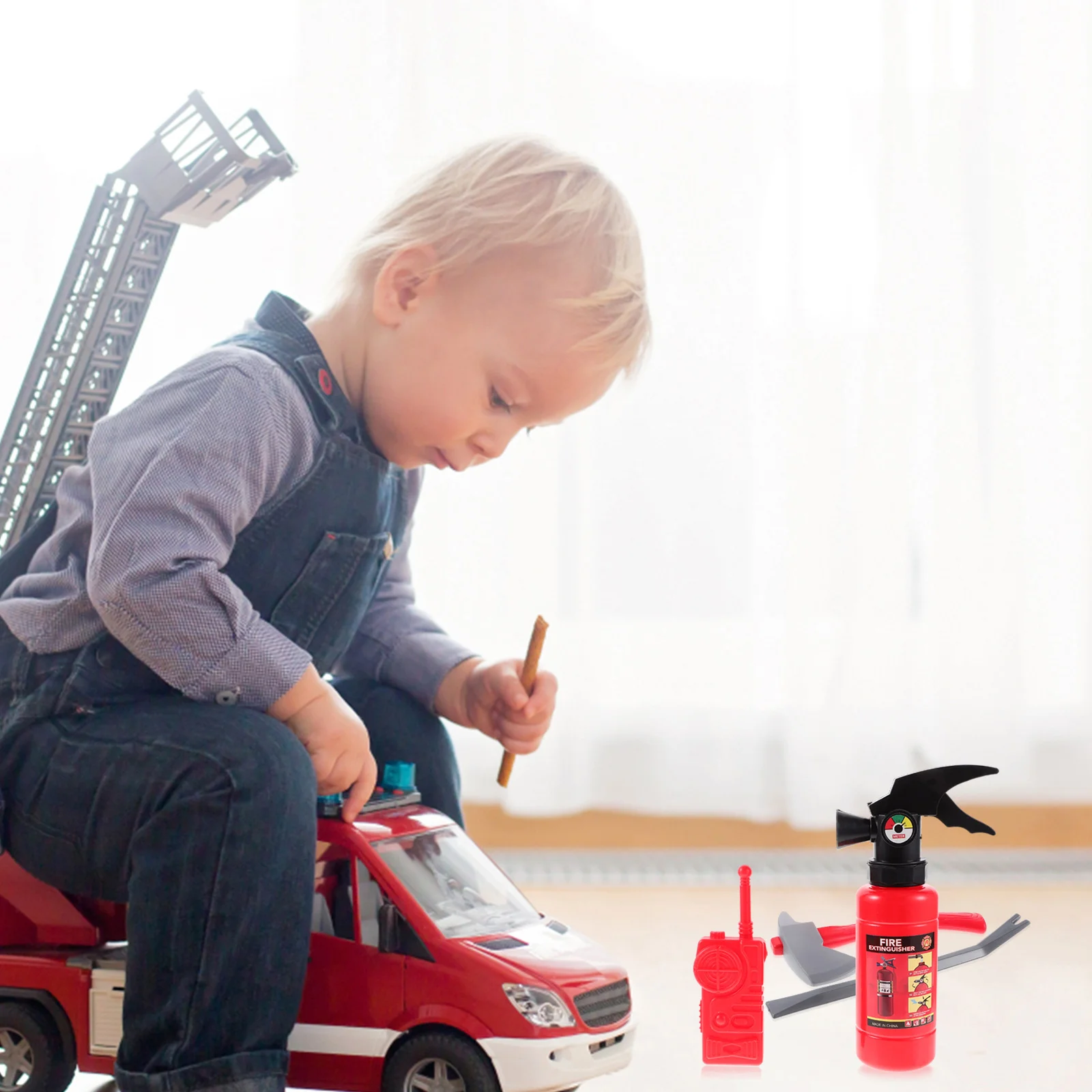 مجموعة واحدة من أزياء رجال الإطفاء للأعمار من 3 إلى 5 سنوات، خفيفة الوزن، قبعة رجل الإطفاء، لعب الأدوار، محاكاة داخلية لمكافحة الحرائق #6