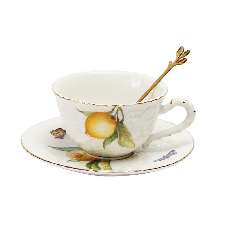 European-style Exquisite Relief Coffee Cup Saucer Kettle Mouth Cup Pastoral English Afternoon Tea Tea Set