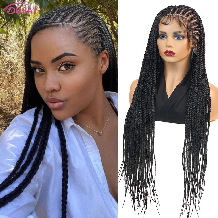 Dosay Cornrow Braided Wigs Synthetic Full Lace Wig Fulani Braids African With Baby Hair Long 36 Knotless Braided Lace Front Wigs