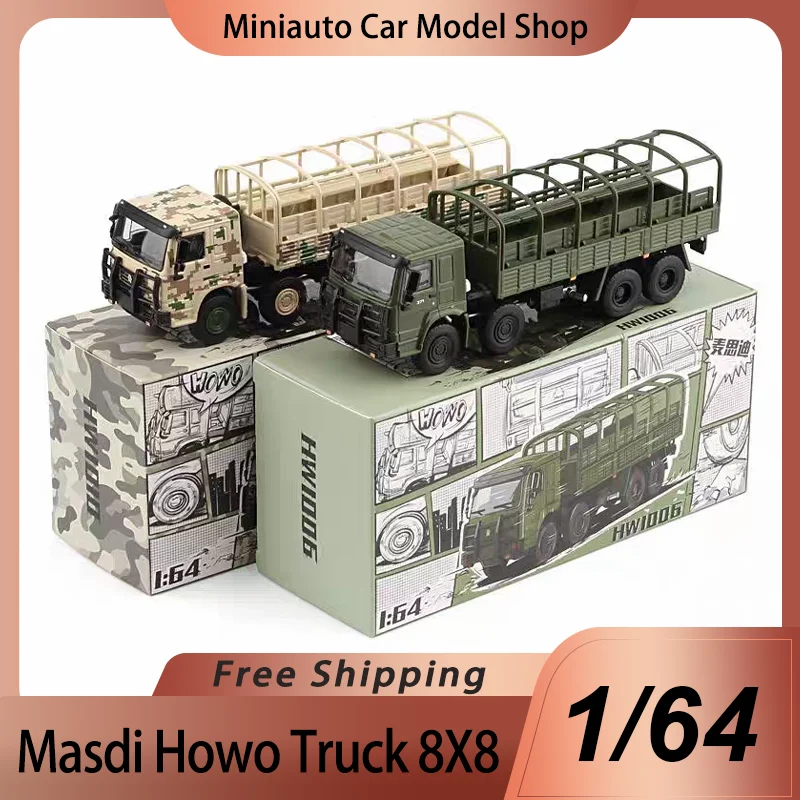 在庫-masdi-1-64-howo-トラック-8x8-軍用トラック合金ミニチュアダイキャストモデル-howo-迷彩車カスタムおもちゃの装飾子供-giift