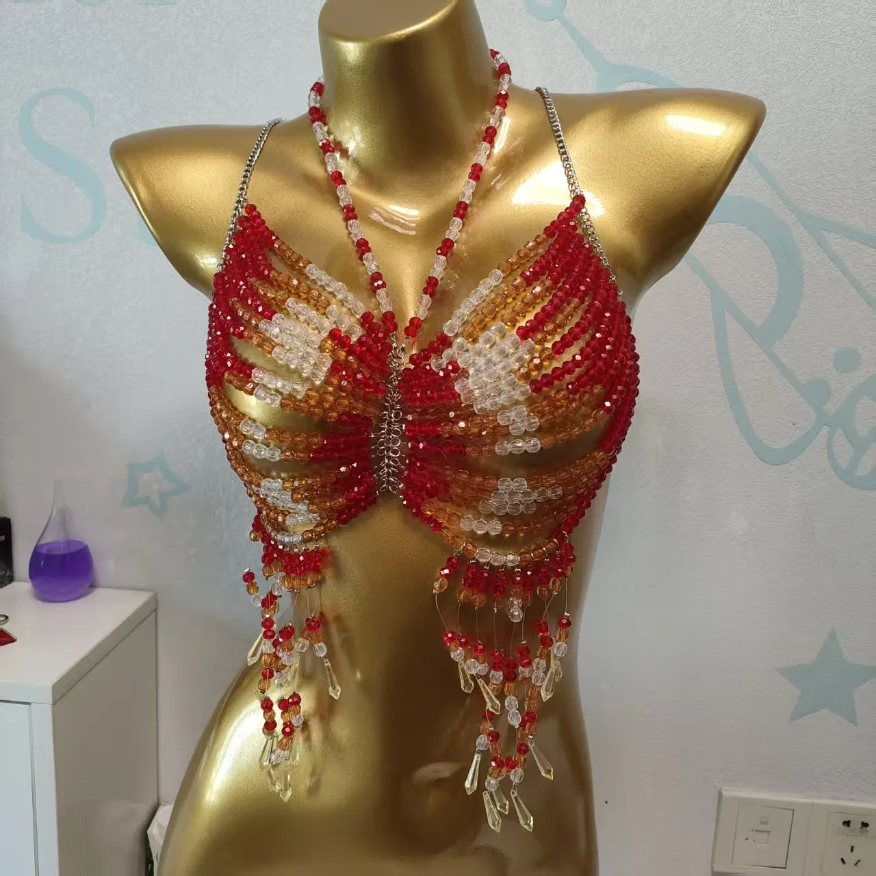 Handmade Bead Chest Chain Women'S Multi-Layer Bead Body Chain Beach Sexy Bra Accessories Hollow Neck Hanging Gemstone Top
