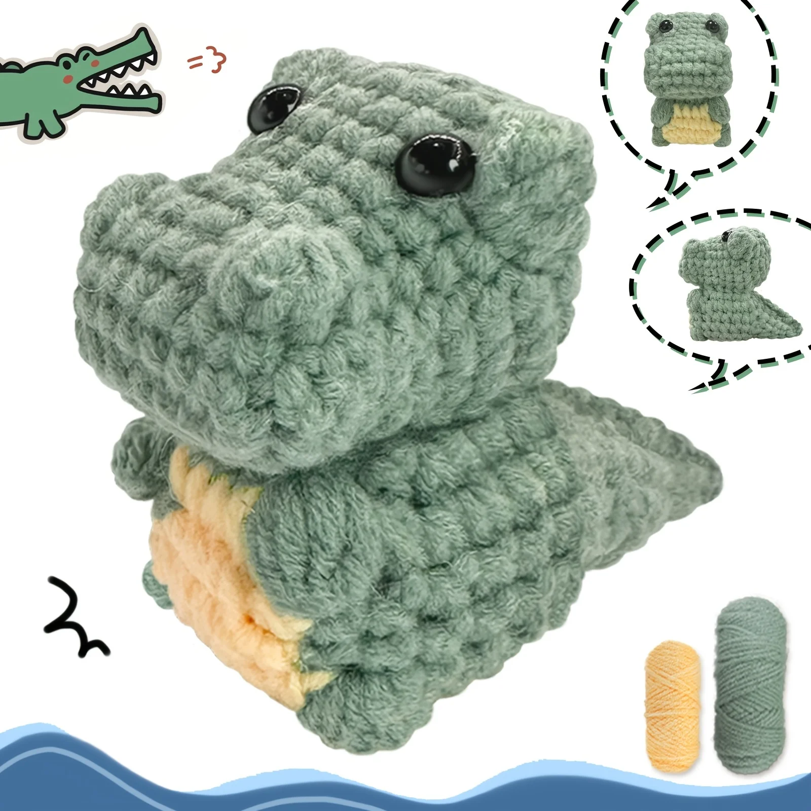 Paquete de material de ganchillo de cocodrilo de 1 pieza, kit de animales de peluche de ganchillo, regalo de cumpleaños, kit de animales de ganchillo incluye tutoriales de video