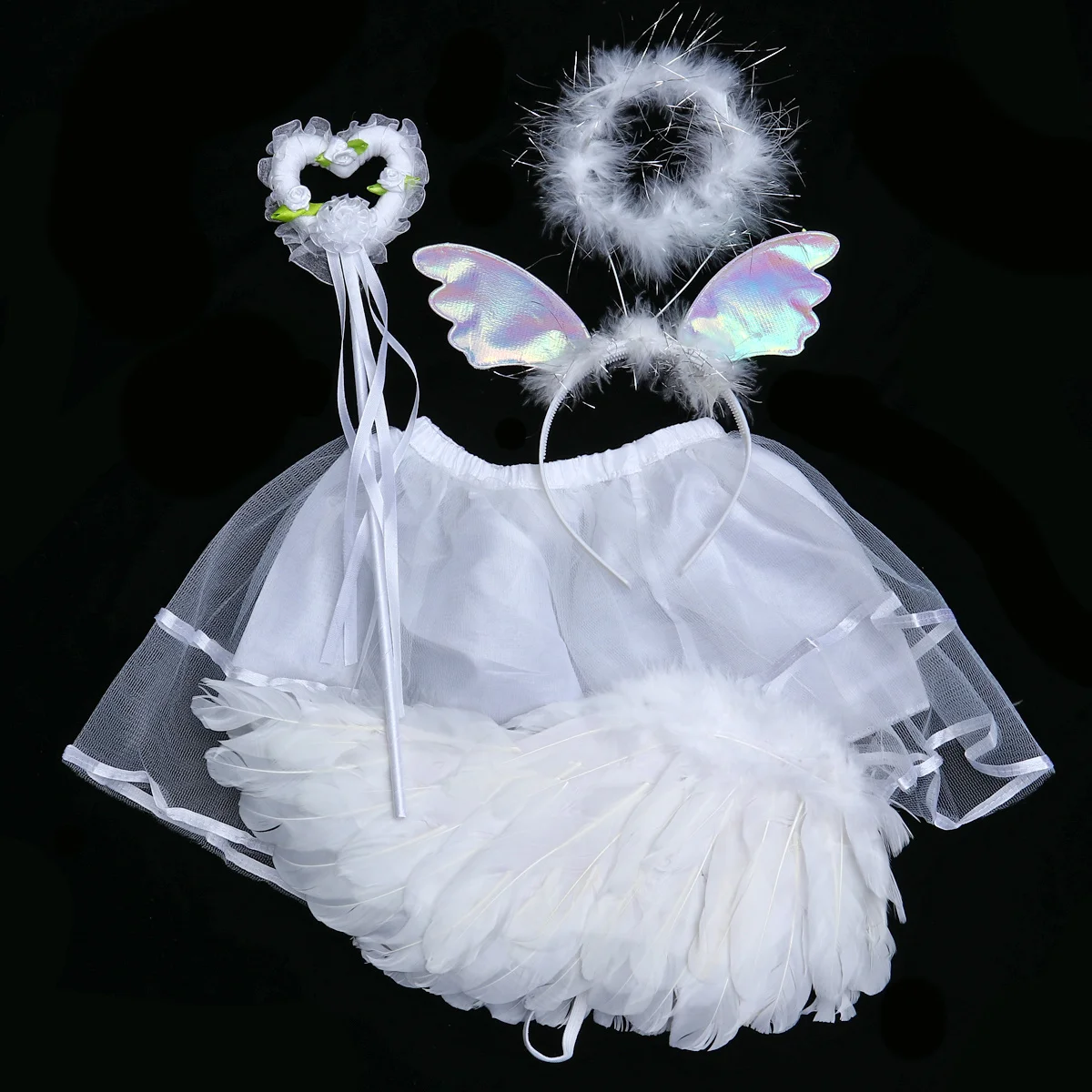 

4pcs Angel Wing Tutu Skirt Set For Girls Fairy With Hair Kids Party Performance Outfit Angel Costume Girls Party Costume