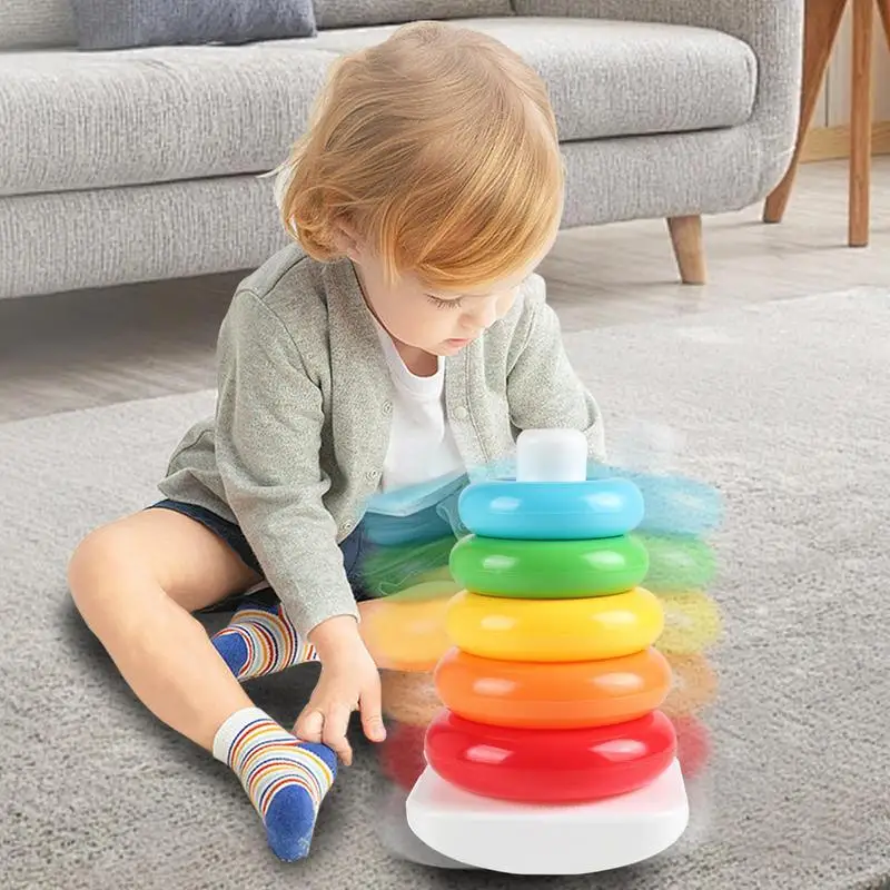 Rainbow Stacking แหวน Early การศึกษาการเรียนรู้ Stacking Tower การศึกษาการเรียนรู้ Stacking Tower ของเล่นเด็ก Stacker