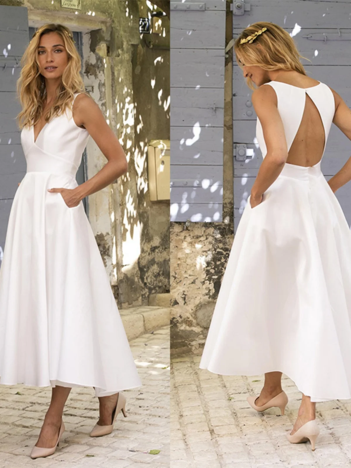 

Элегантная белая юбка-миди из полиэстера с V-образным вырезом, однотонная, весенняя, с гарантией качества.