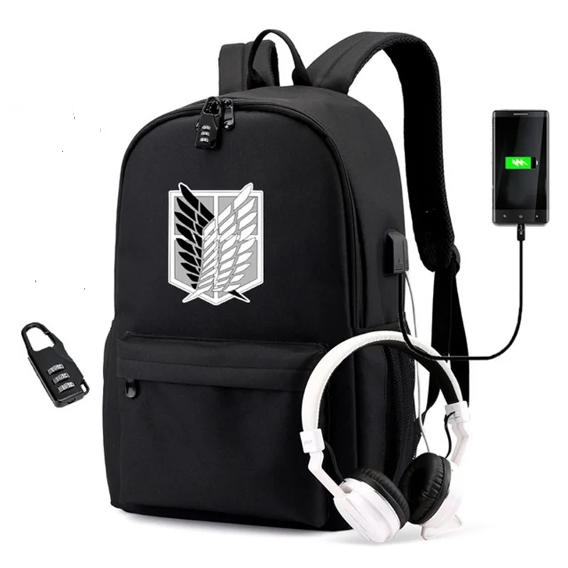 Attack On Titan Backpack USB Boys Girls School Bag Men Women An-ti Lock School Bag Teens Daily Travel Mochilas