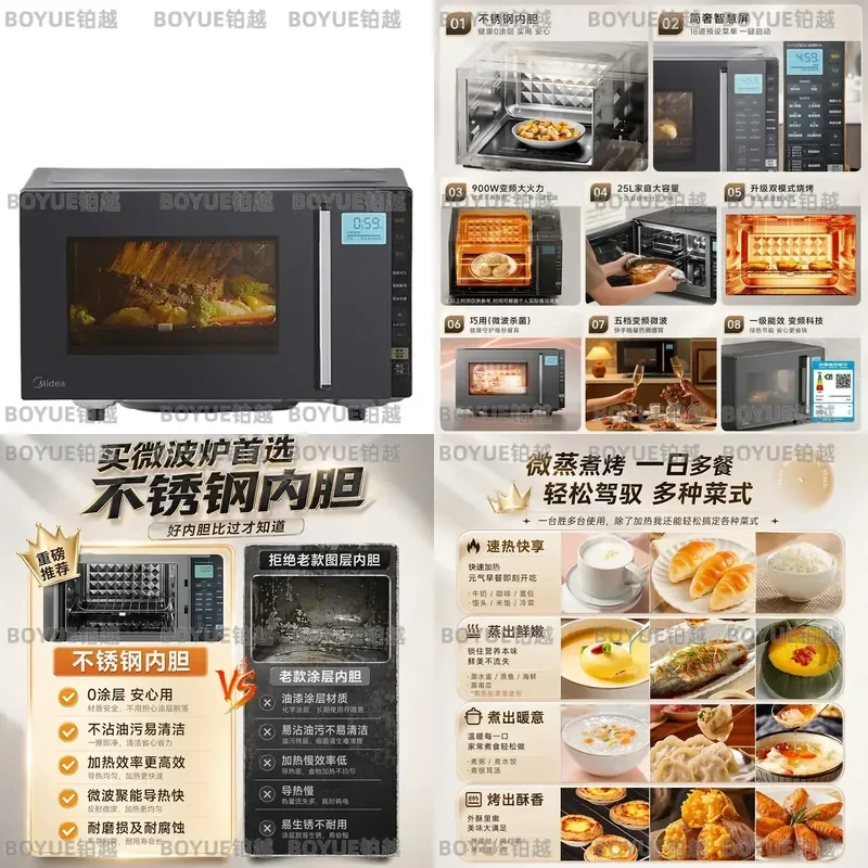 Smart Inverter Microwave Steam Oven Combo Compact Countertop Convection Baking Appliance with Flat Panel Control for Home