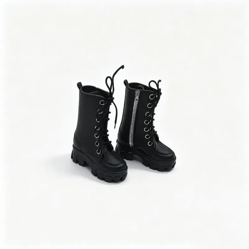 1/12 Doll High Ankle Boots 1 Pair Lace Up Side Zipper Thick Sole Mini Shoes for Doll Hobbyist DIY Dress Up