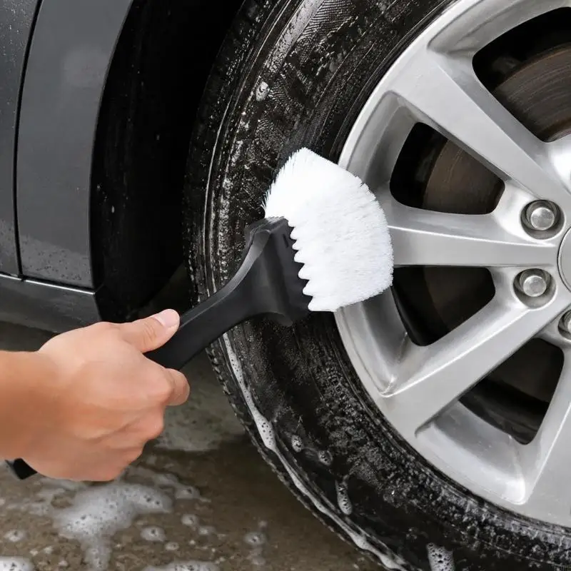 Handheld Tire Scrub Brush with Dense Nylon Bristles for Focused Cleaning of Car Tires, Carpeting, and Floor Mats H9EE