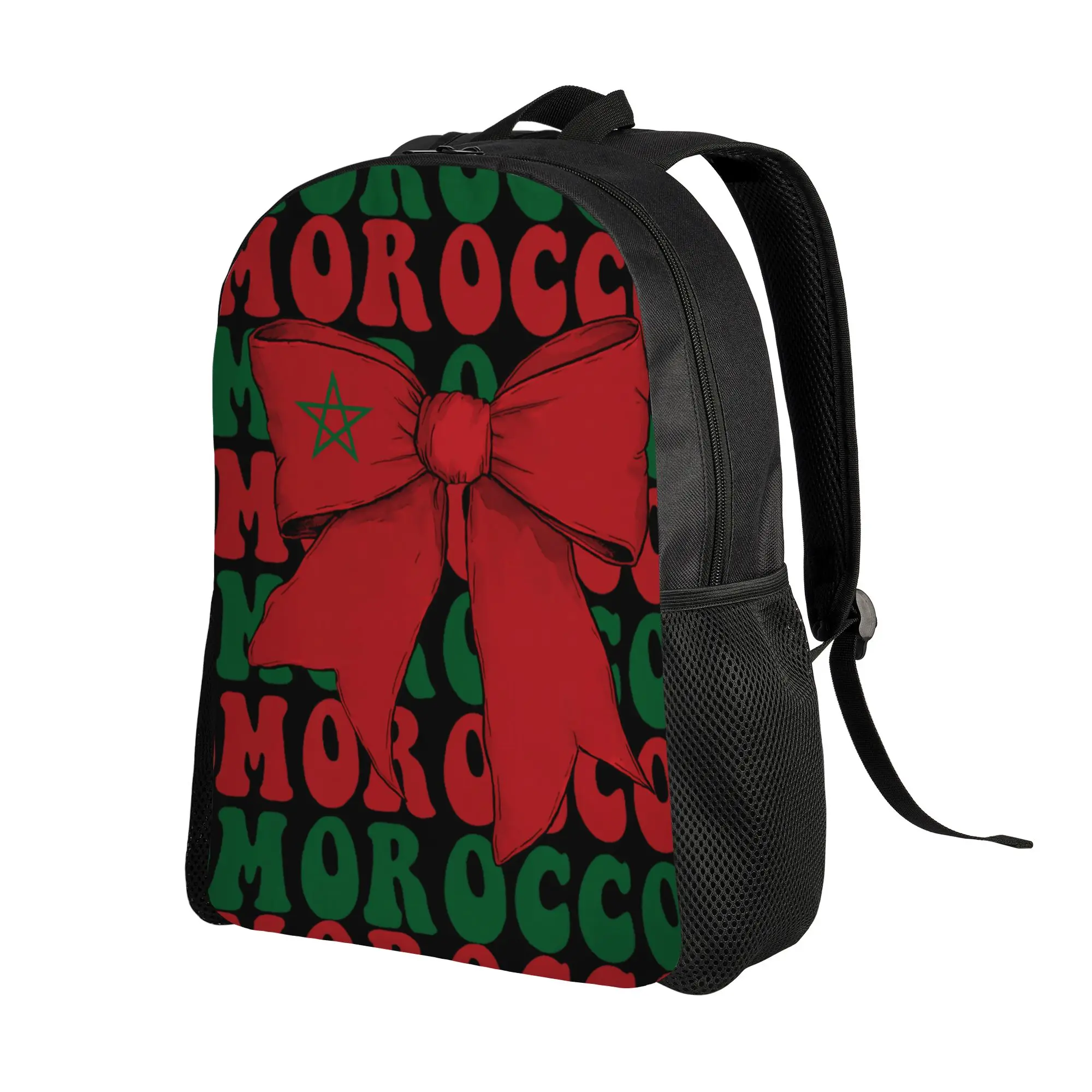 Morocco Moroccan Pride Coquette Bow Flag Backpack  Youth Polyester Sport Backpacks Big Leisure School Bags Rucksack