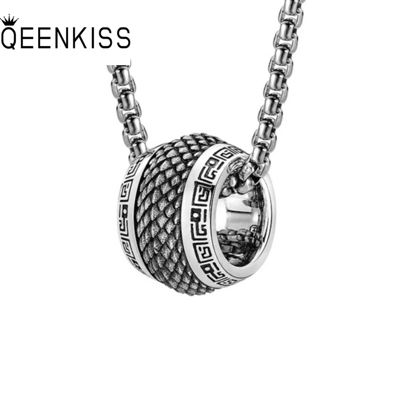 QEENKISS 925 Sterling Silver Vintage Snake Scales Necklace Pendant For Men Party Birthday Wedding Christmas Father Gifts PT686