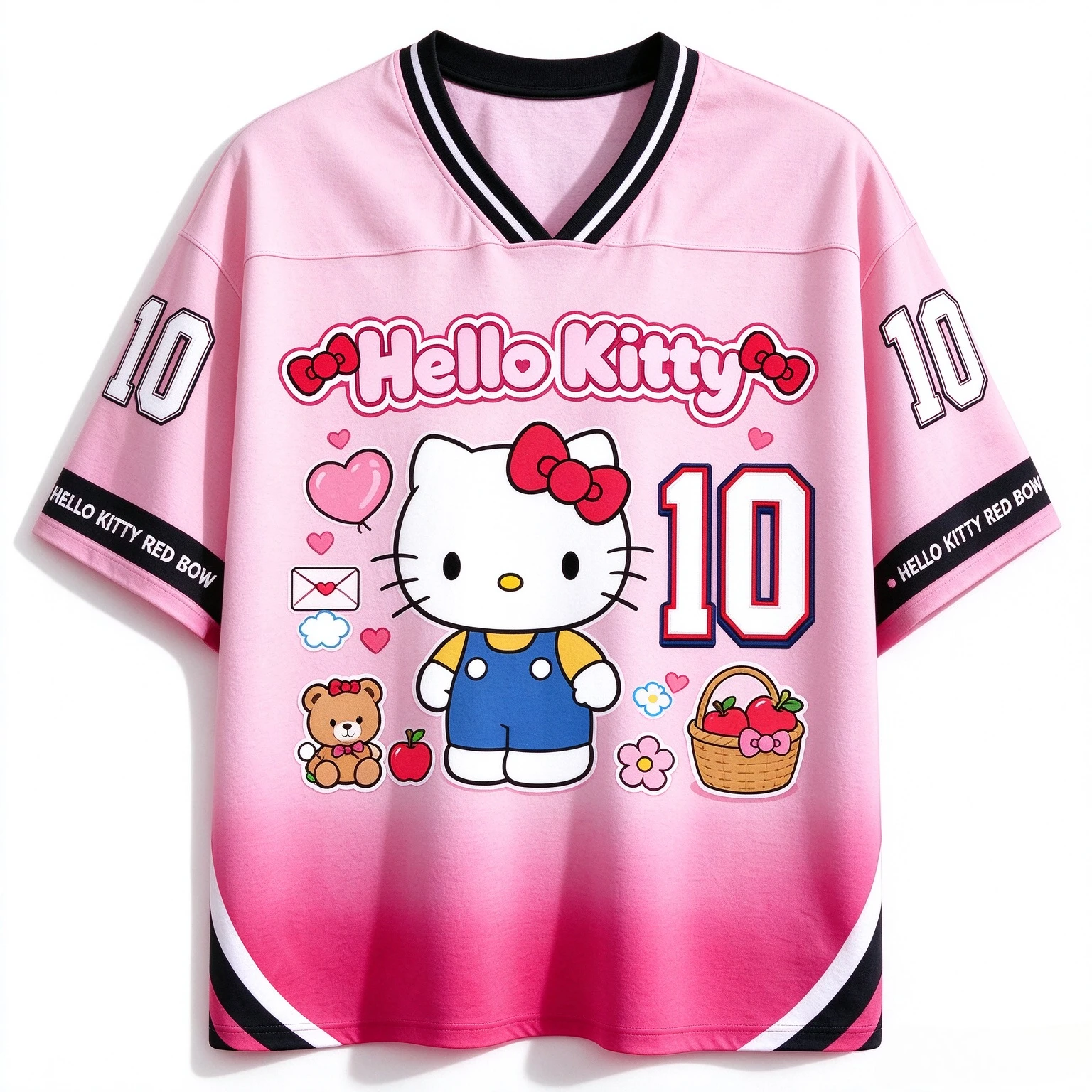 2026 Hello Kitty 3D Print Football Jersey No.10 Pink Gradient Unisex Summer Kawaii Y2K Streetwear Breathable Cartoon Fans Tops