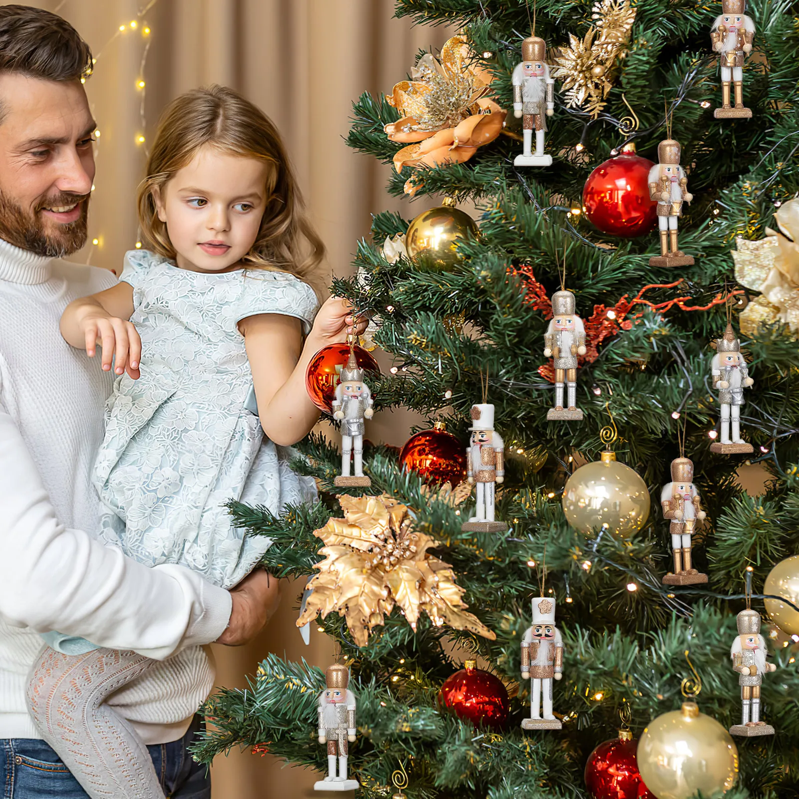 

Festive Christmas Nutcracker Pendant Wooden Soldier Ornament Glittering Powder Desktop Decor Holiday Craft Gift