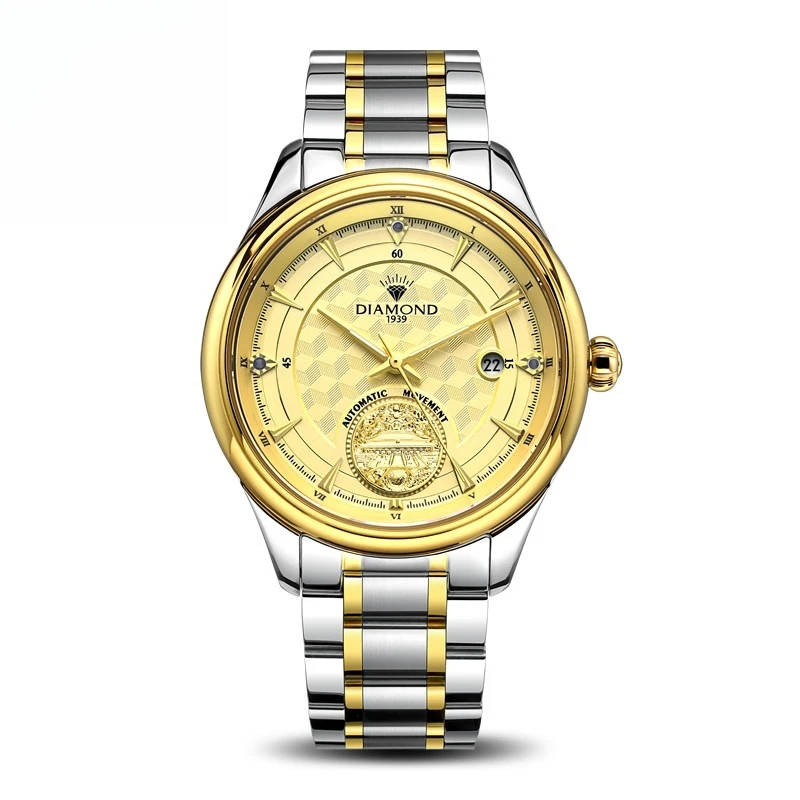 

Мужские часы Shanghai Watch с бриллиантами, сапфировым стеклом, сертификатом подлинности золота P608, автоматические механические часы, в подарок старшим.