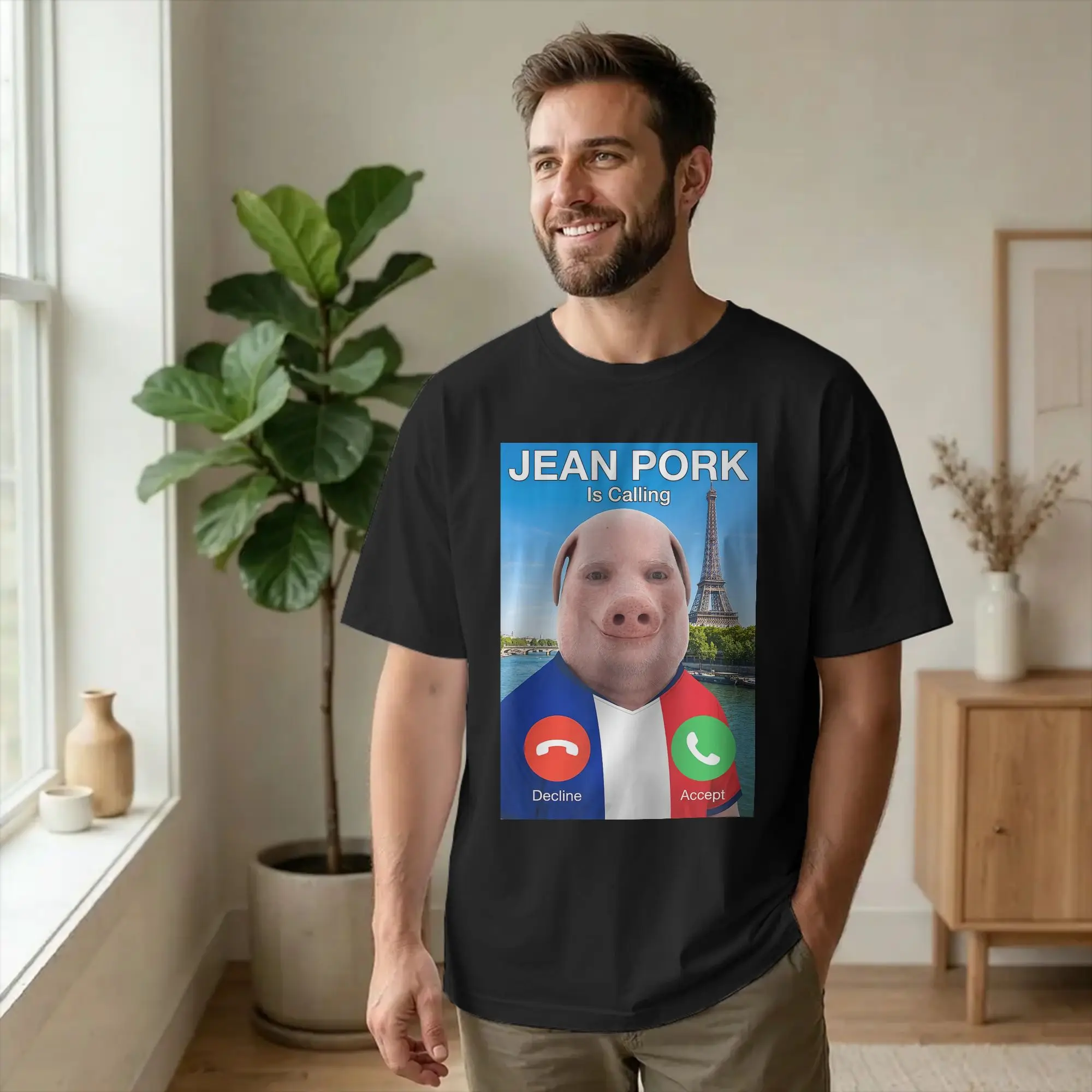 Men T-Shirts Jean John Pork is Calling Brainrot Meme Fun Pure Cotton Tees Short Sleeve France T Shirts Crew Neck Tops Unique