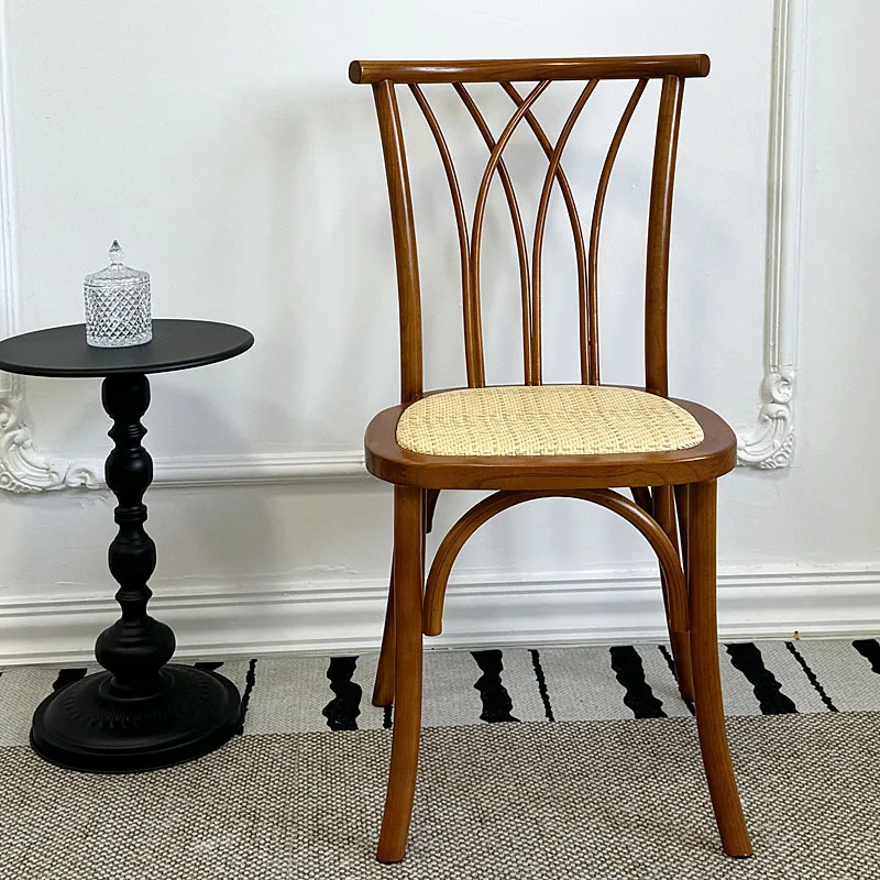 

Обеденный стул со спинкой из ротанга, французский деревенский газон, стул для свадебной вечеринки, винтажный обеденный стол для бара, кафе, массив дерева